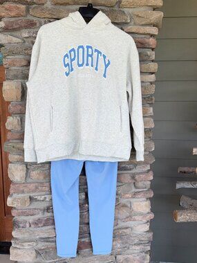 Wilo The Label Sporty Active Club Hoodie Legging Set Blue Grey Large NWT